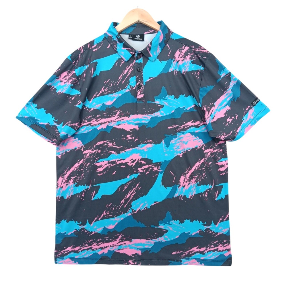 Greenside Golf Polo Shirt Mens XL Blue Abstract Print Performance Stretch 46x30